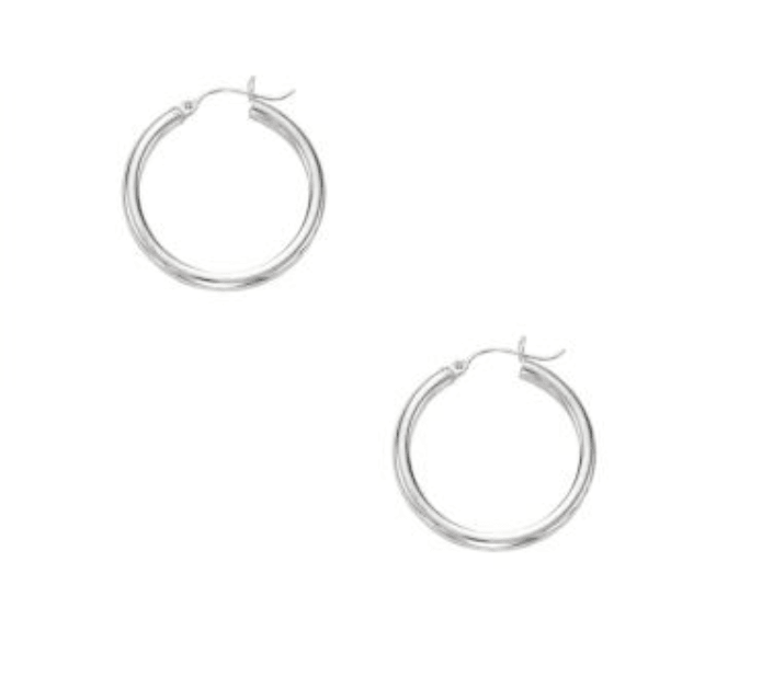 10kt White Gold Hoop Earrings - 3mm x 25mm - The Rutile Ltd