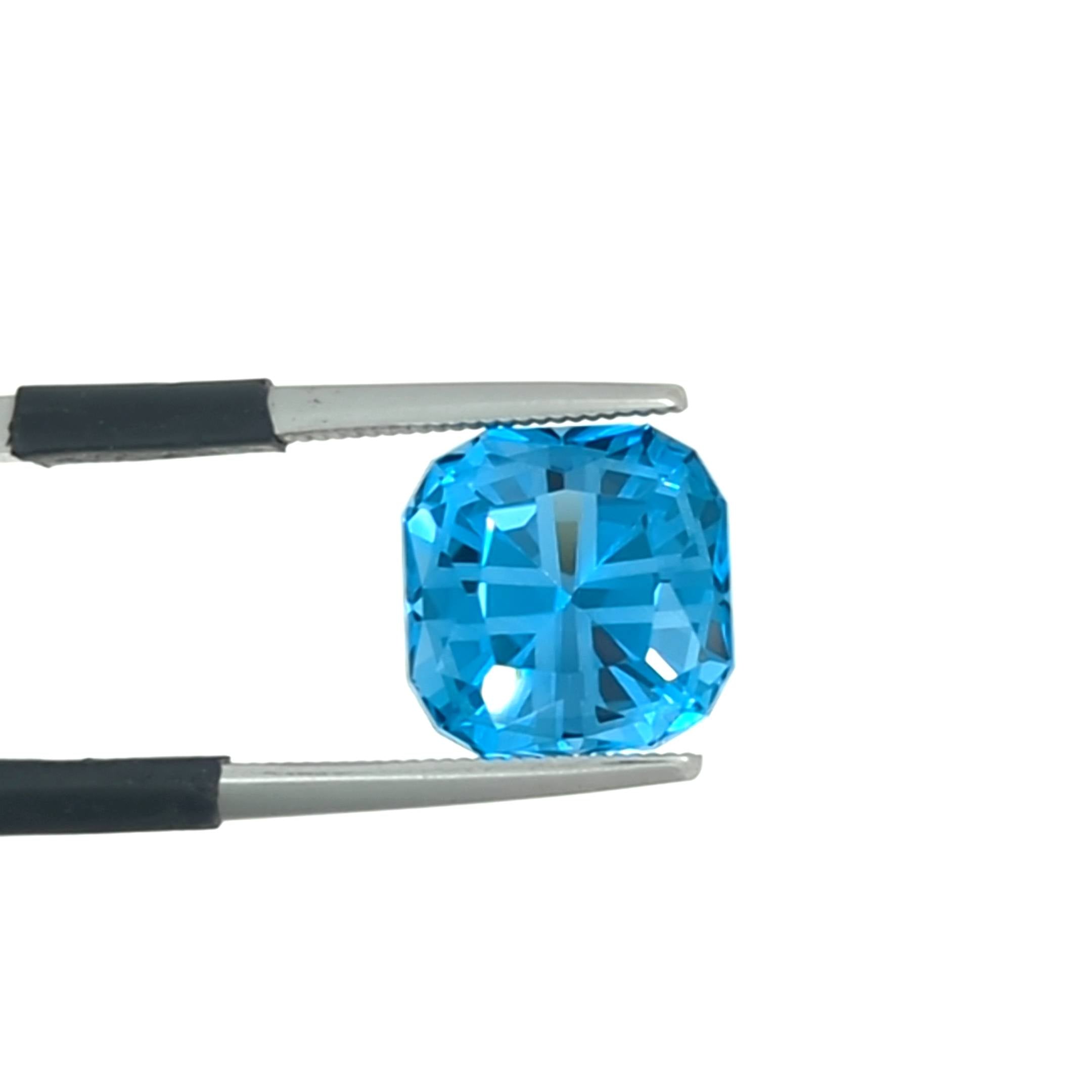 5.71ct Modified Cushion Precision Cut Blue Topaz Gemstone