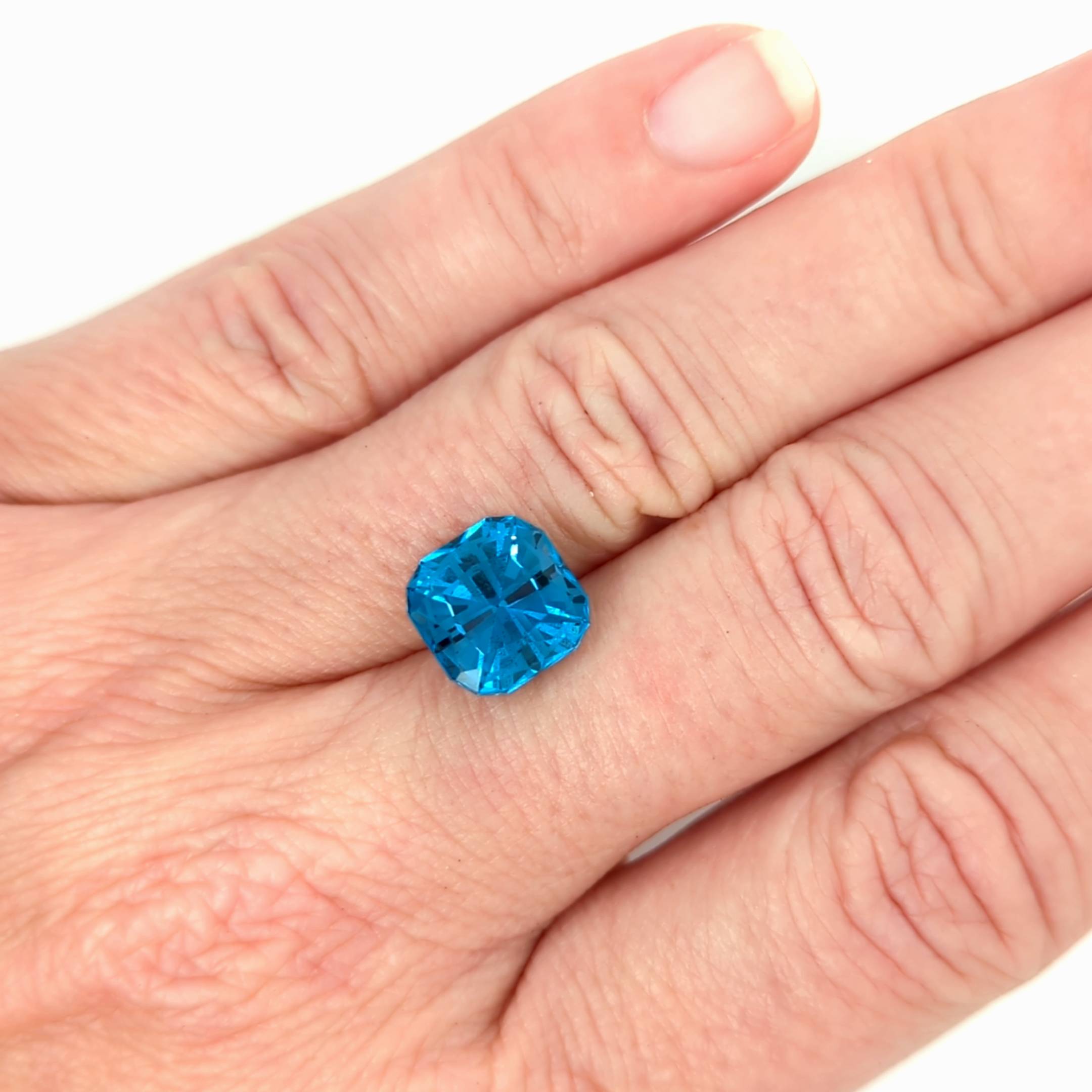 5.71ct Modified Cushion Precision Cut Blue Topaz Gemstone