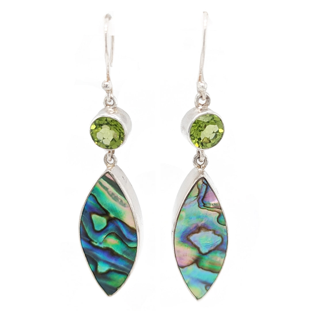 Peridot and Abalone Sterling Silver Dangle Earrings