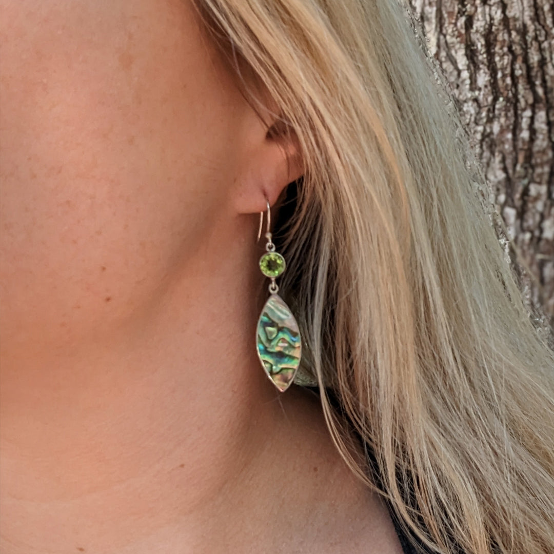 Peridot and Abalone Sterling Silver Dangle Earrings
