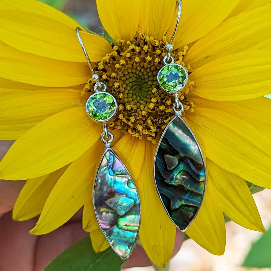 Peridot and Abalone Sterling Silver Dangle Earrings