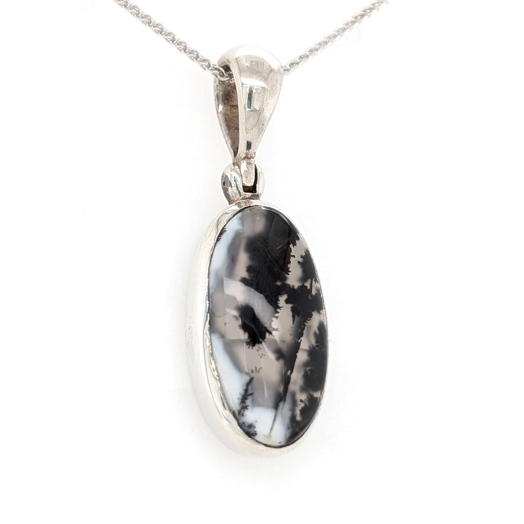 Dendritic Agate Sterling Silver Pendent with 22" Adjustable Chain