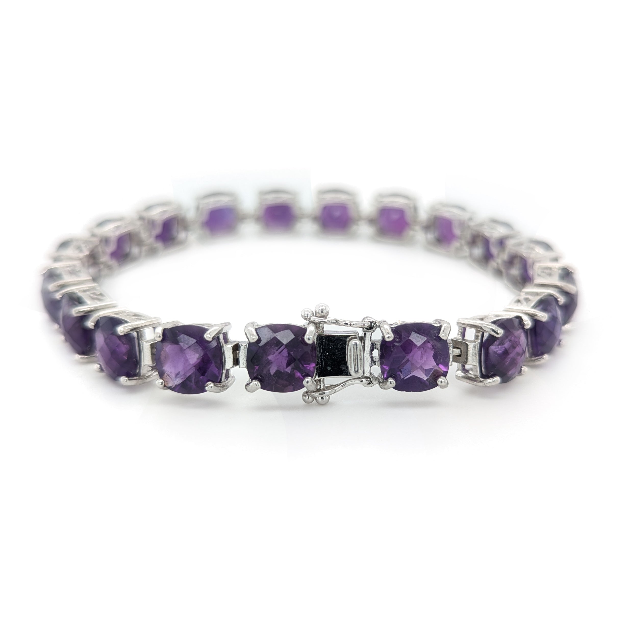 Checkerboard Amethyst Sterling Silver Bracelet