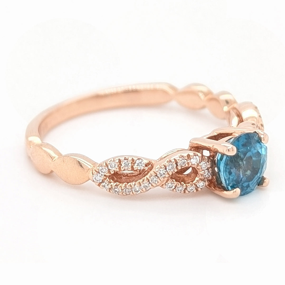 Blue Zircon and Diamond Infinity Ring in 14kt Rose Gold