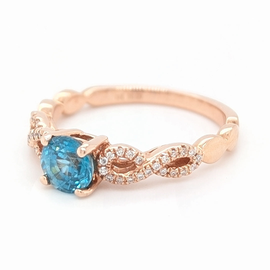 Blue Zircon and Diamond Infinity Ring in 14kt Rose Gold