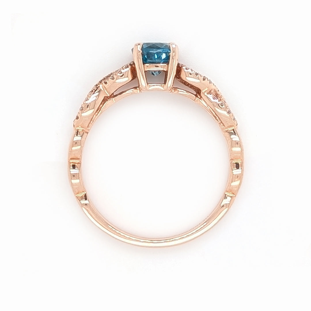 Blue Zircon and Diamond Infinity Ring in 14kt Rose Gold