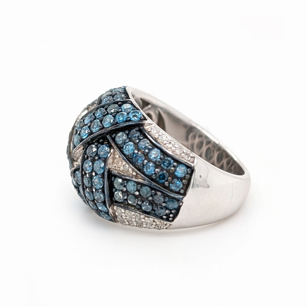 Blue and White Diamond Dome Ring in Sterling Silver