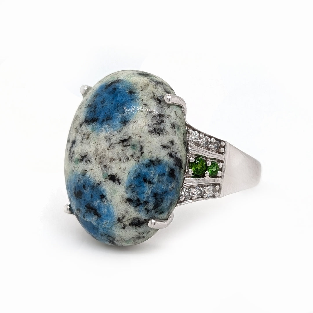 K2 Azurite, Chrome Diopside, and Diamond Ring in 14kt White Gold