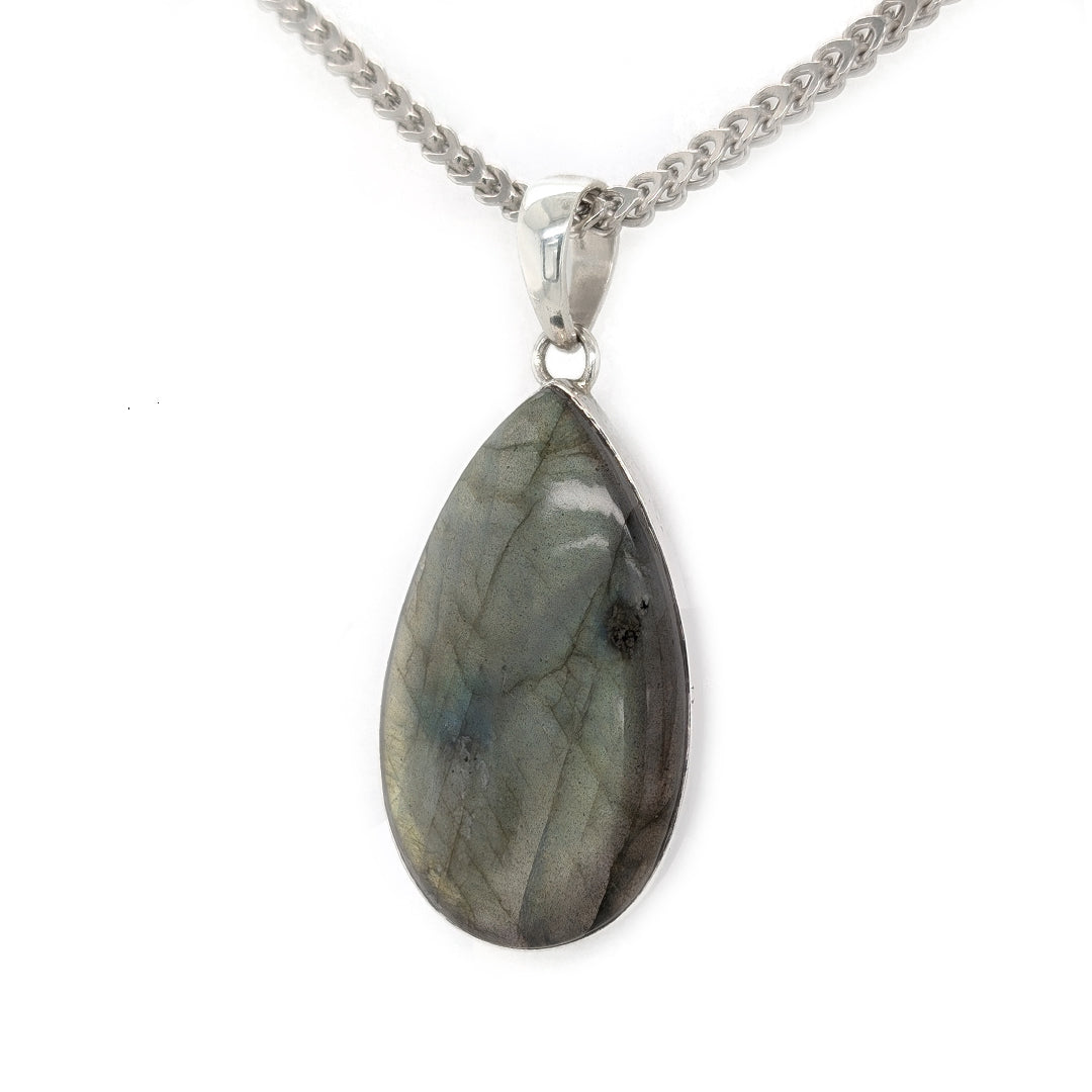 Golden Labradorite Sterling Silver Pendant on 20" Square Curb Chain