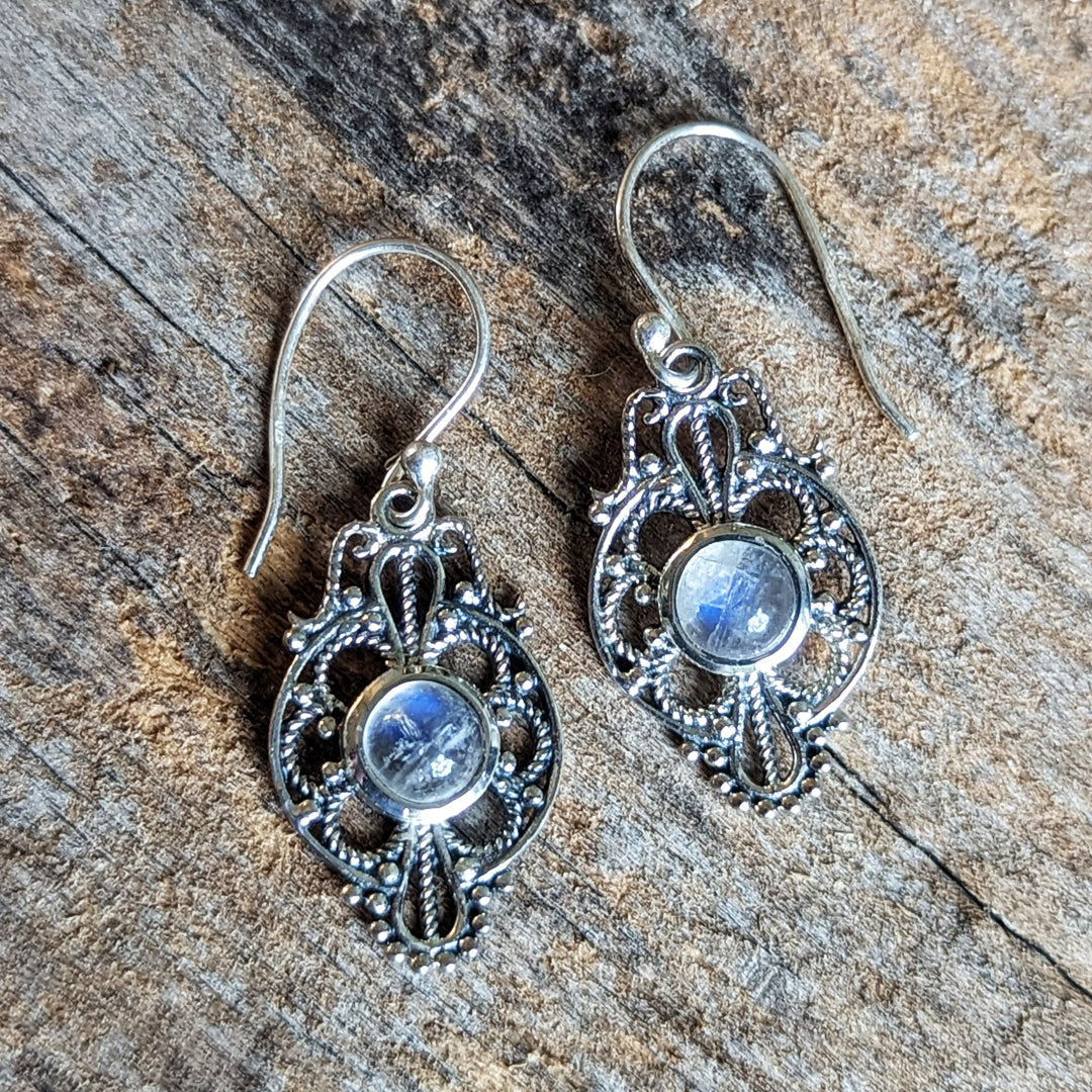 Vintage Inspired Moonstone Sterling Silver Dangle Earrings