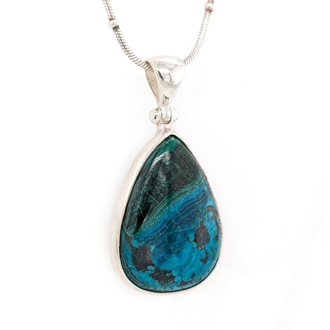 Peruvian Opal Pendant in Sterling Silver with 16" beaded snake chain with spring ring clasp