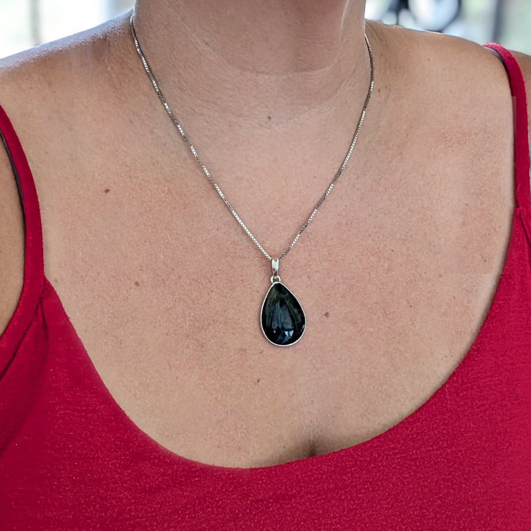 Pear-Shaped Pietersite Pendant on 18" Sterling Silver Chain