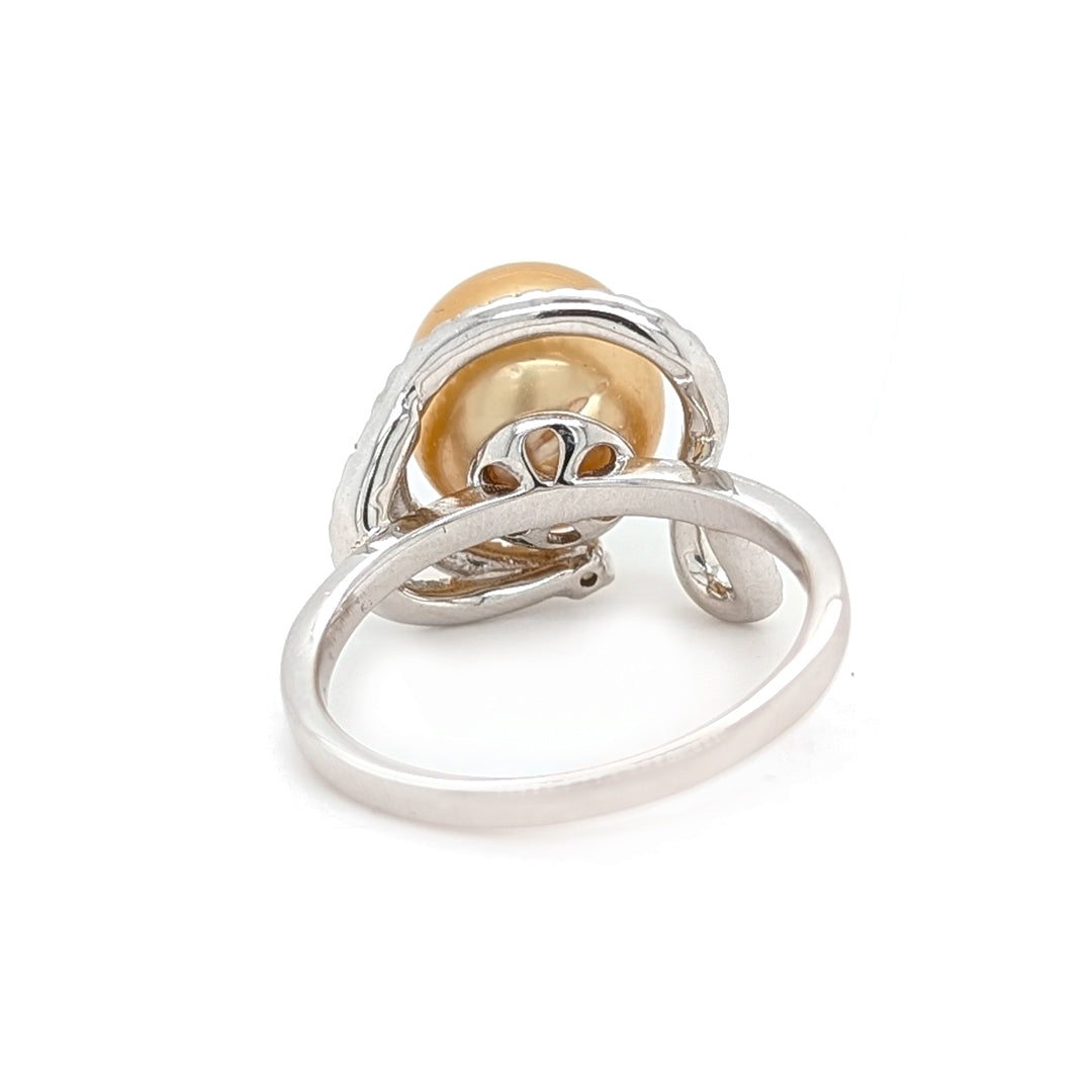Golden South Sea Cultured Pearl Ring with White Topaz in Sterling Silver