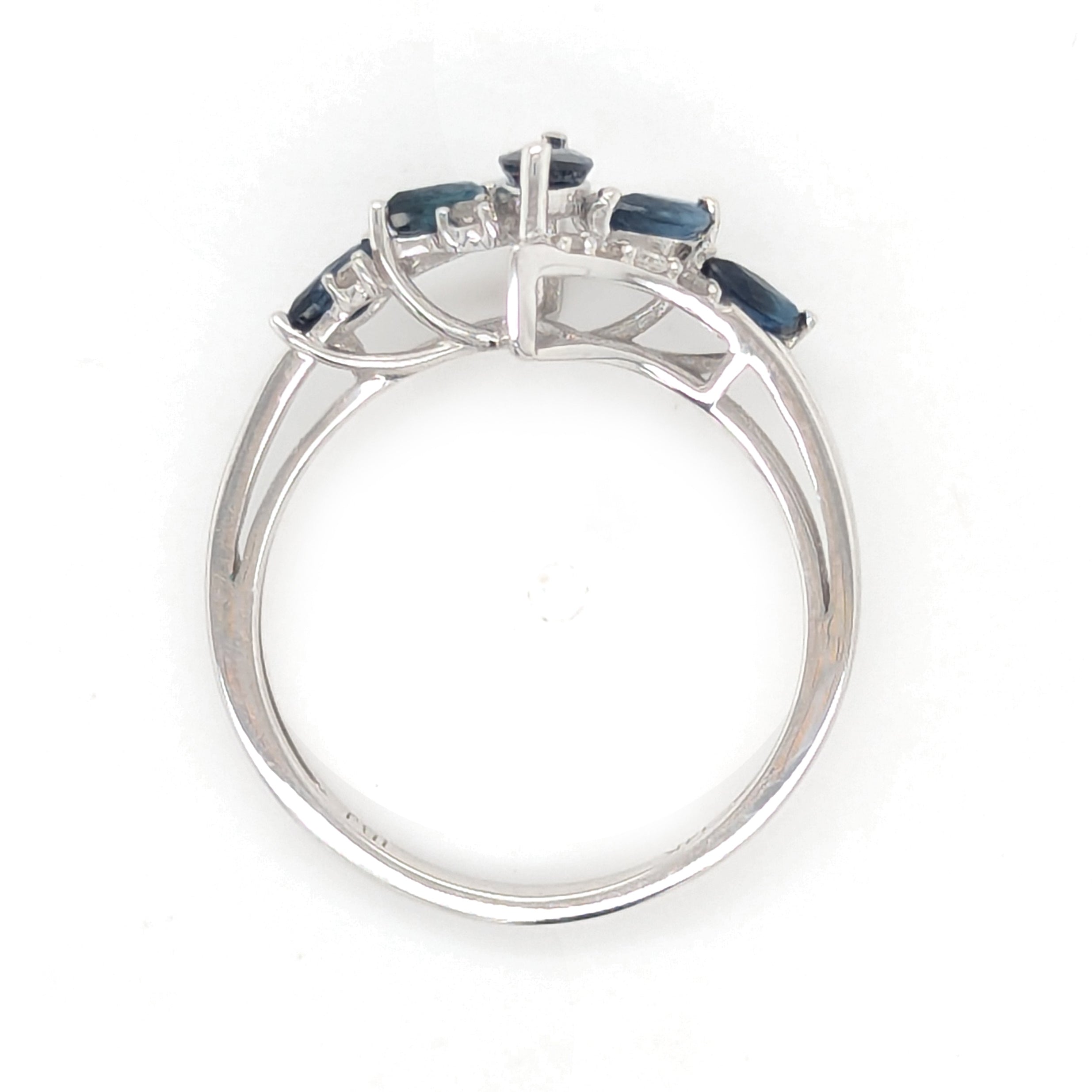 Blue Sapphire Marquise 5-Stone Ring with Diamonds in 14kt White Gold