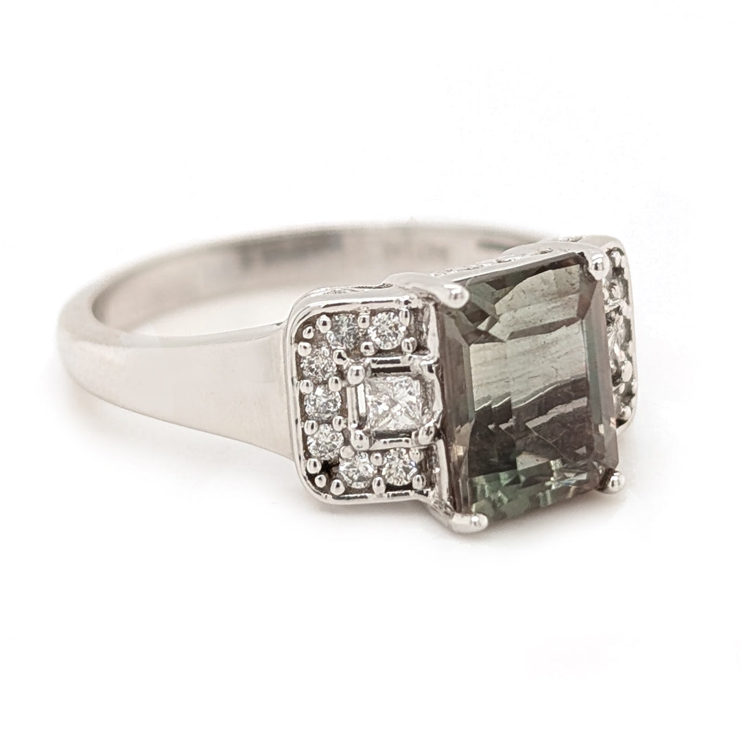 Oregon Sunstone and Diamond Ring in 14kt White Gold