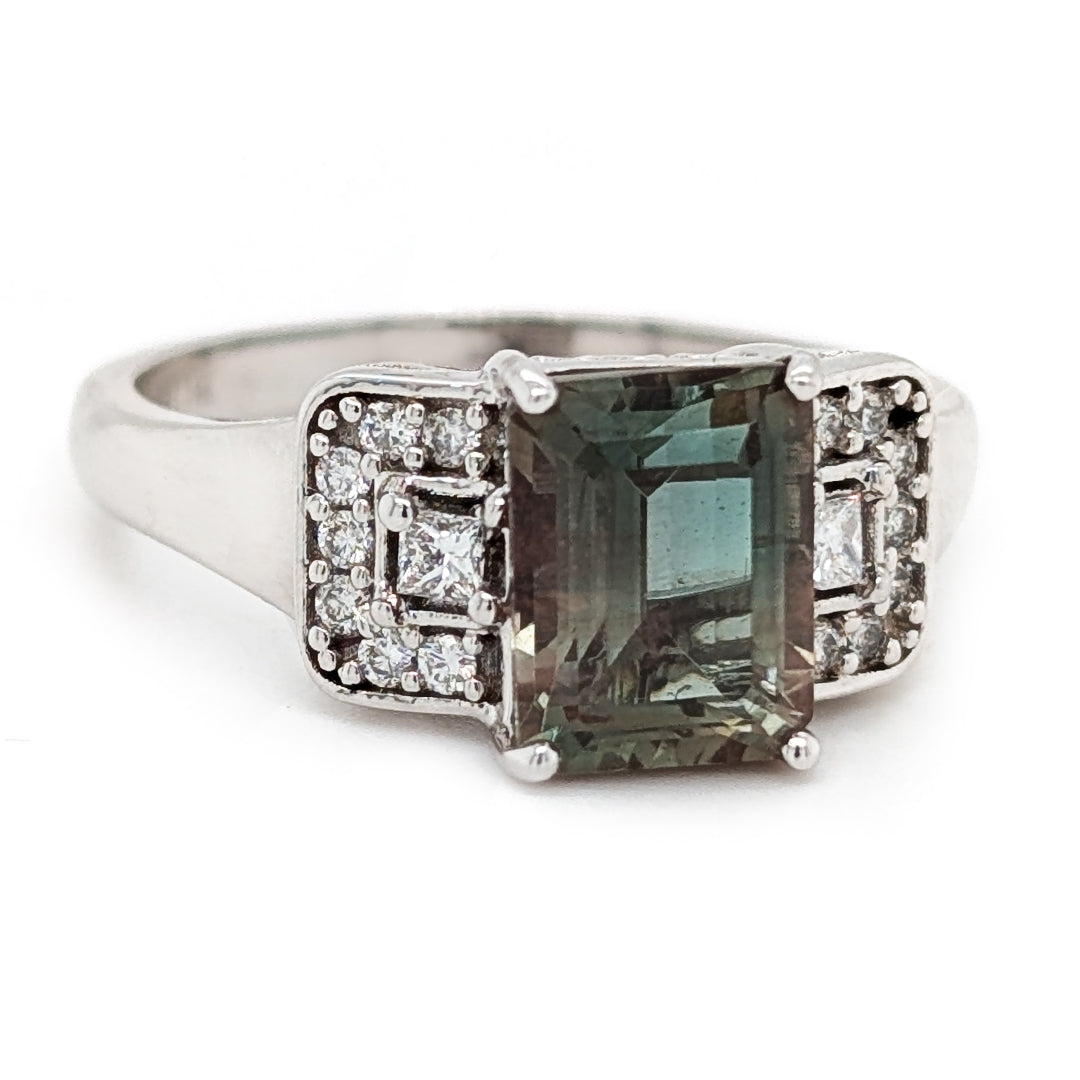 Oregon Sunstone and Diamond Ring in 14kt White Gold