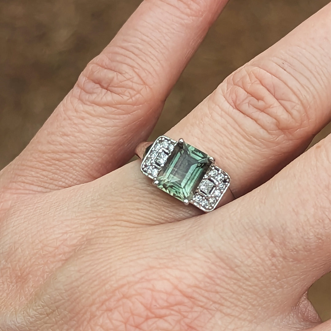 Oregon Sunstone and Diamond Ring in 14kt White Gold