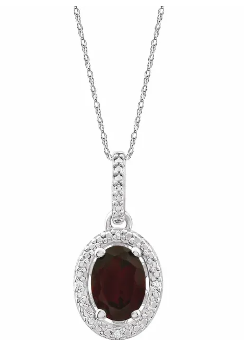 Sterling Silver Natural Mozambique Garnet & .01 CTW Natural Diamond 18" Necklace