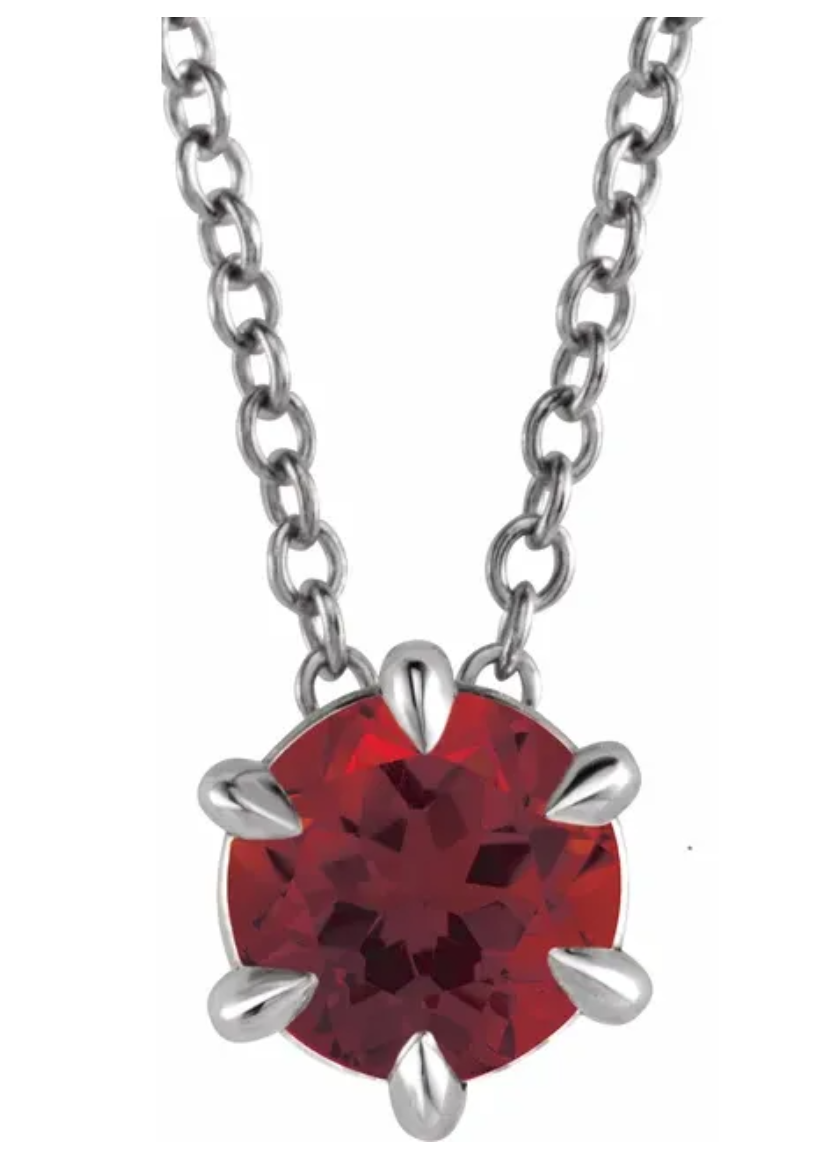 Sterling Silver 6 mm Natural Mozambique Garnet Solitaire 16-18" Necklace