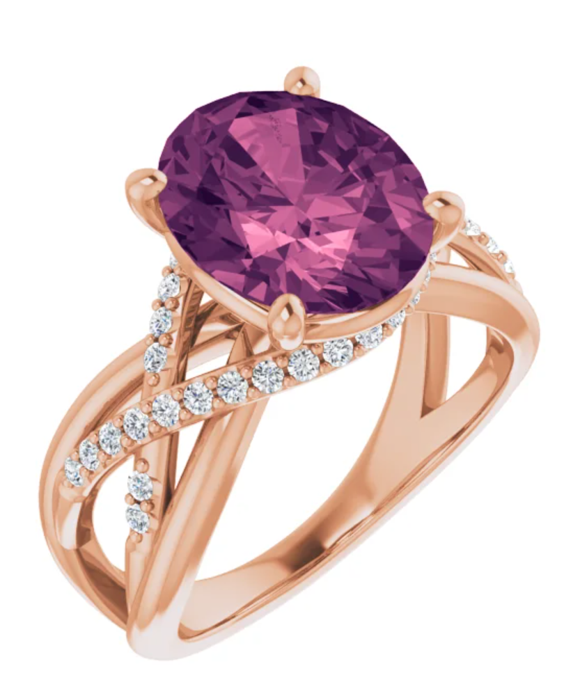 Rhodochrosite and Diamond Ring in 14kt Rose Gold