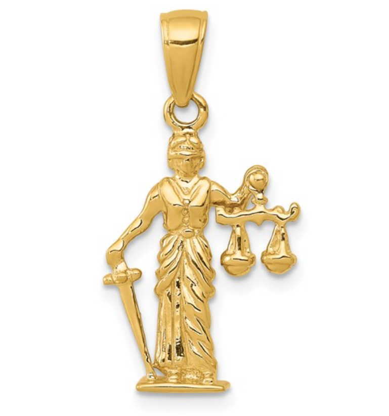 3D Lady of Justice Pendant with Moveable Scale