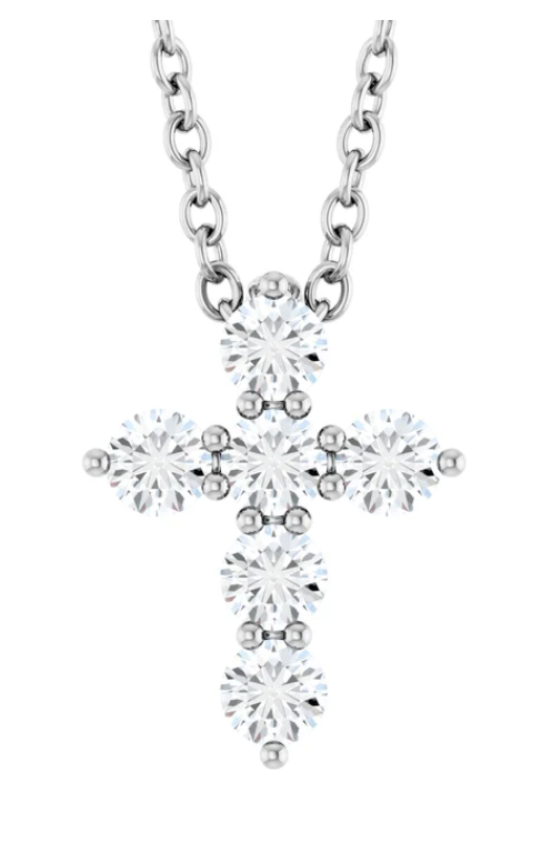 14K White 1/4 CTW Lab-Grown Diamond Cross 16-18" Necklace