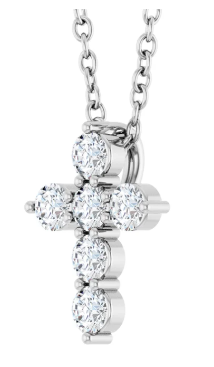 14K White 1/4 CTW Lab-Grown Diamond Cross 16-18" Necklace