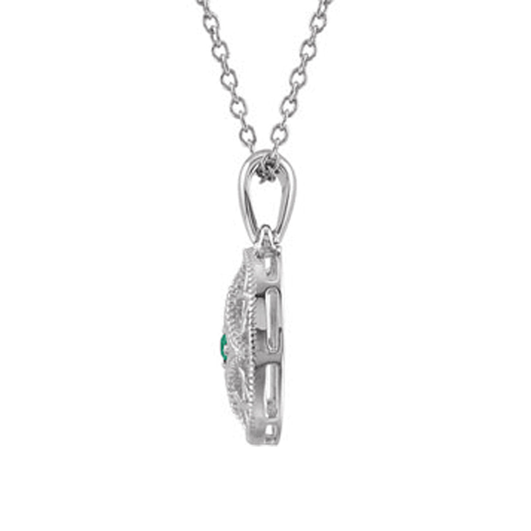 Vintage Inspired Natural Emerald Pendant in Sterling Silver