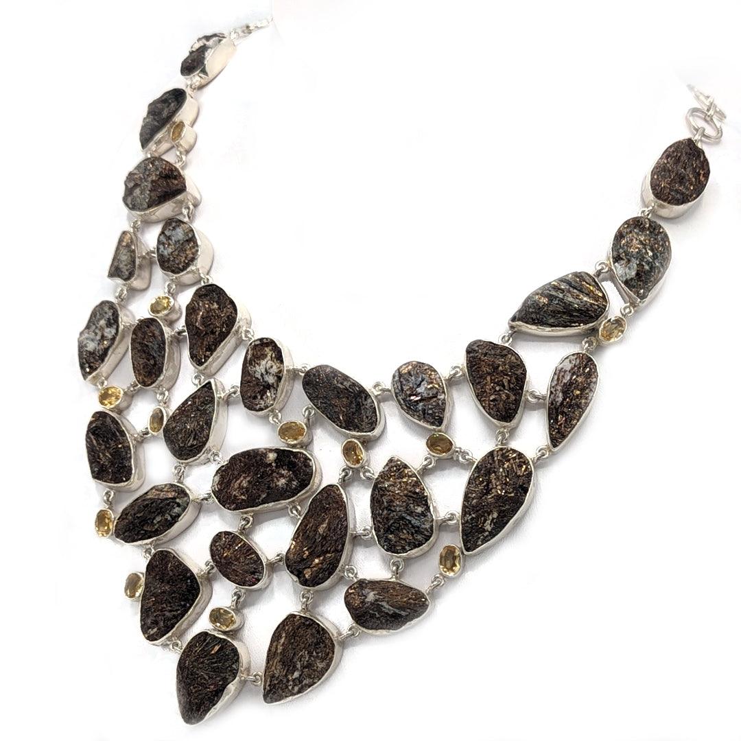 Astrophyllite and Citrine Collar Necklace in Sterling Silver - The Rutile Ltd