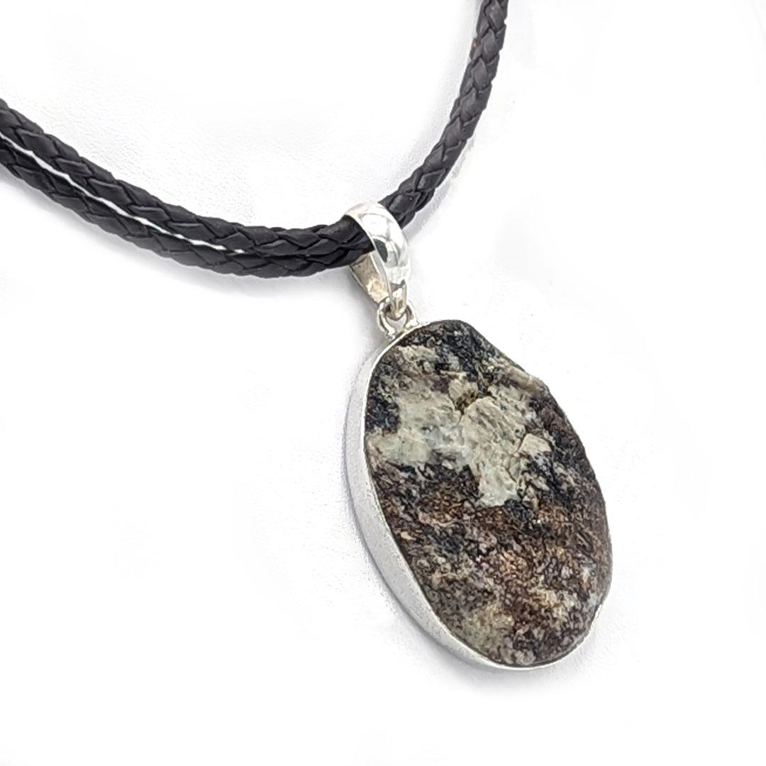 Astrophyllite and Sterling Silver Pendant on Double Braided Leather Cord - The Rutile Ltd