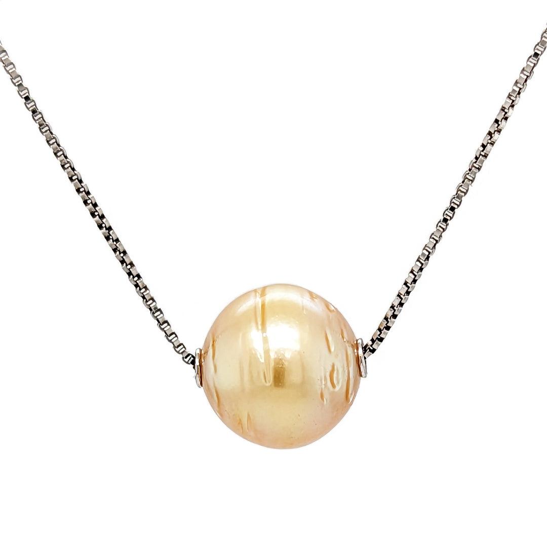 Circled Golden South Sea Pearl on Sterling Silver Chain - The Rutile Ltd