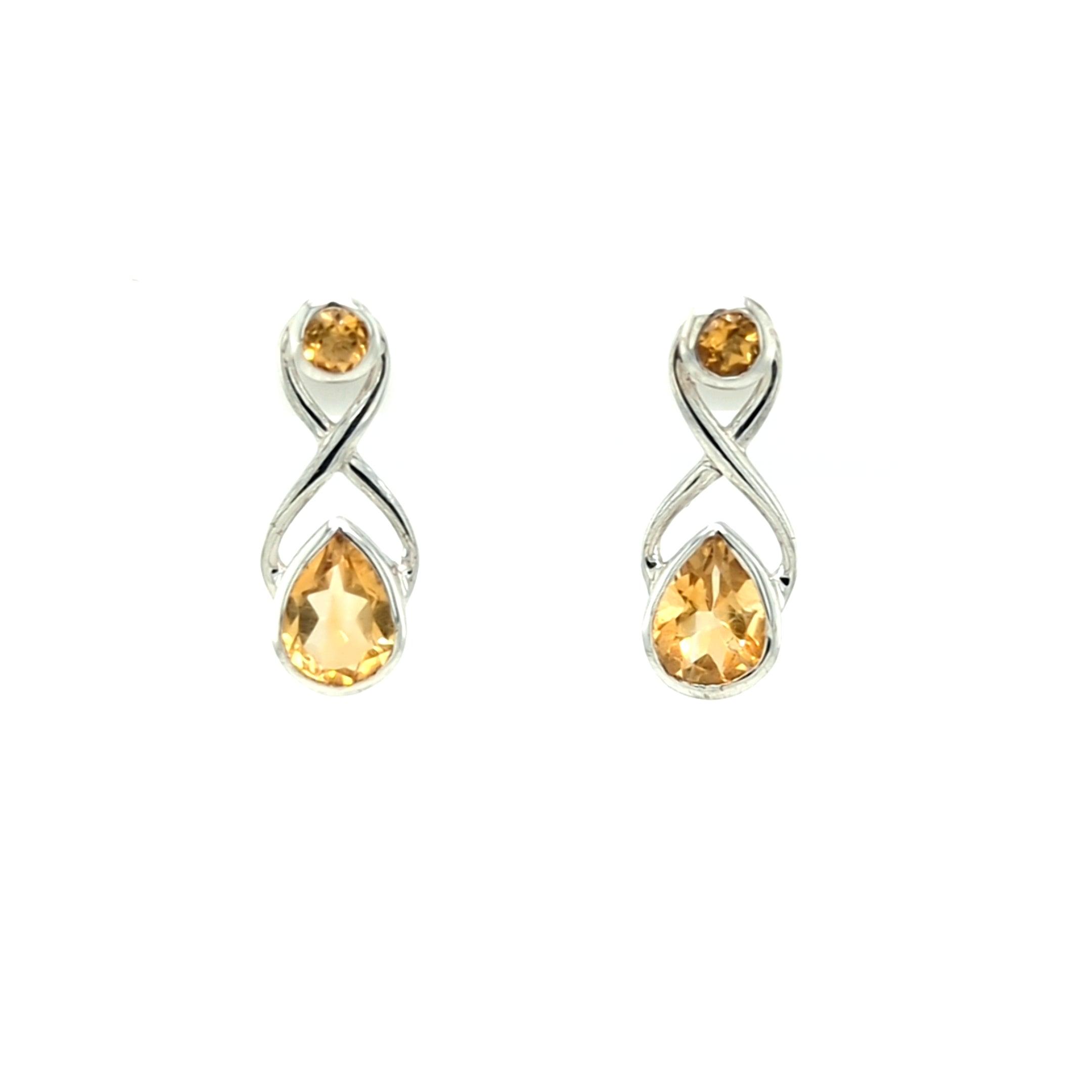 Citrine Infinity Bezel Set Sterling Silver Post Earrings - The Rutile Ltd