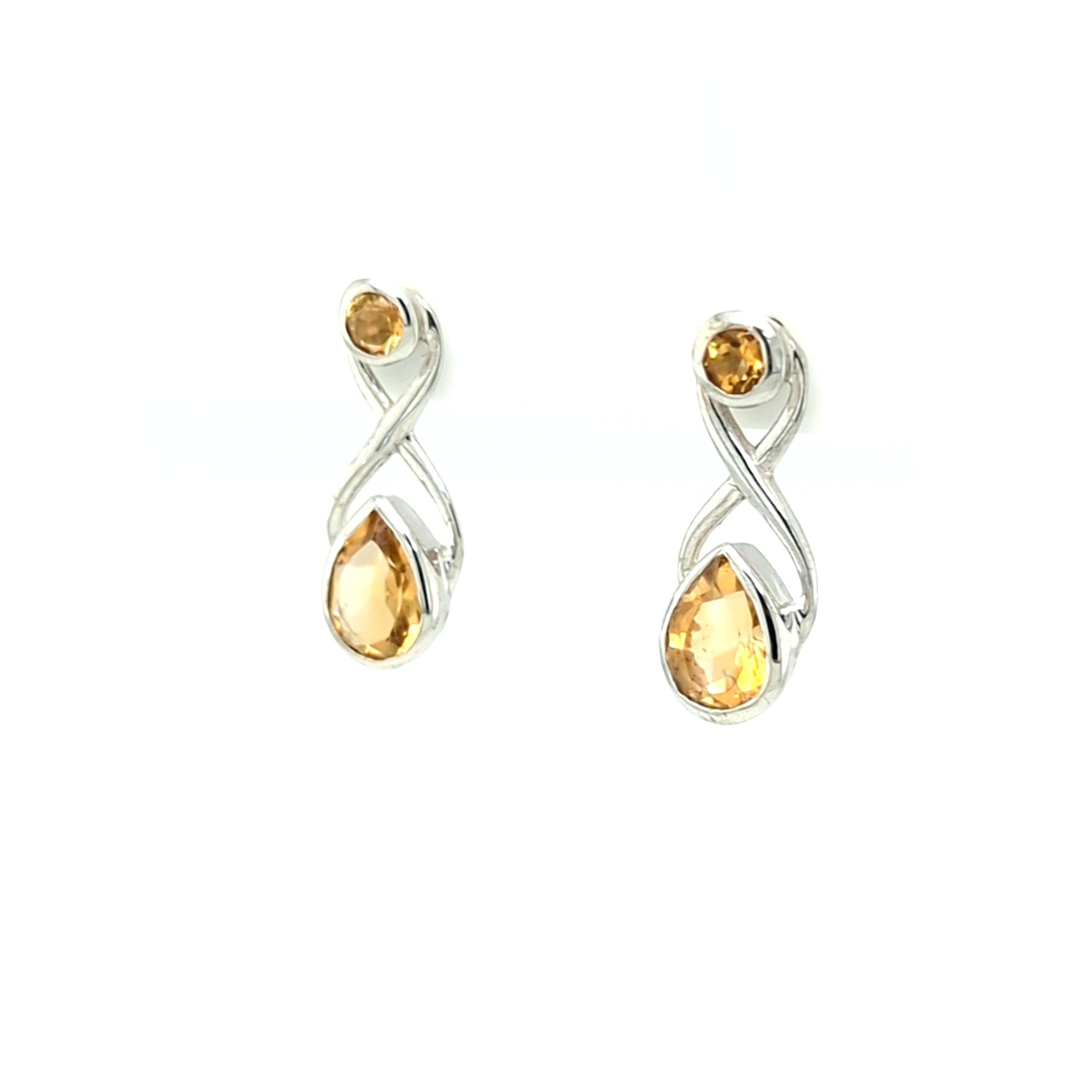 Citrine Infinity Bezel Set Sterling Silver Post Earrings - The Rutile Ltd