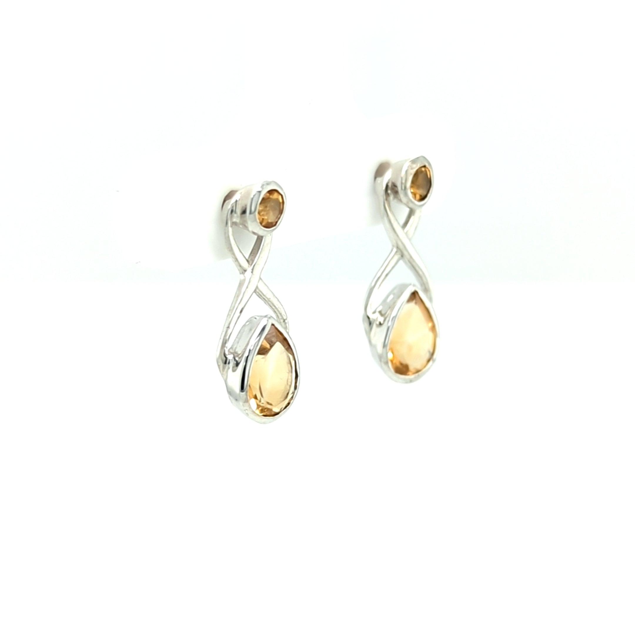 Citrine Infinity Bezel Set Sterling Silver Post Earrings - The Rutile Ltd