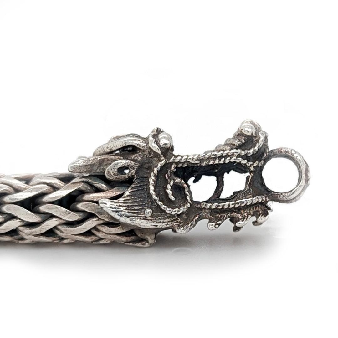 Handmade Heavy Woven Mexican Sterling Silver Bracelet with Dragons - 9" long - The Rutile Ltd