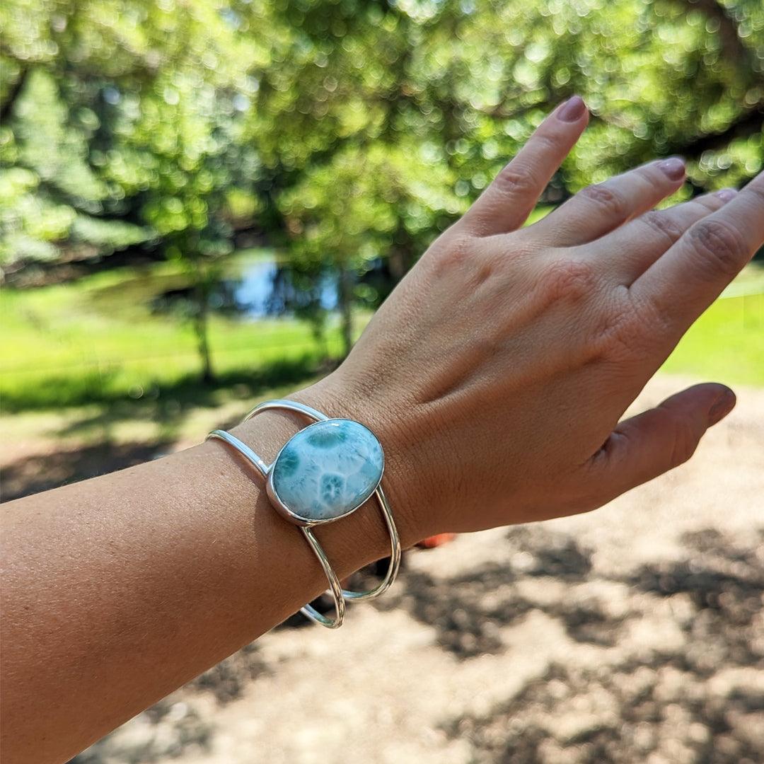 Handmade Larimar Cuff Bracelet in Sterling Silver - The Rutile Ltd