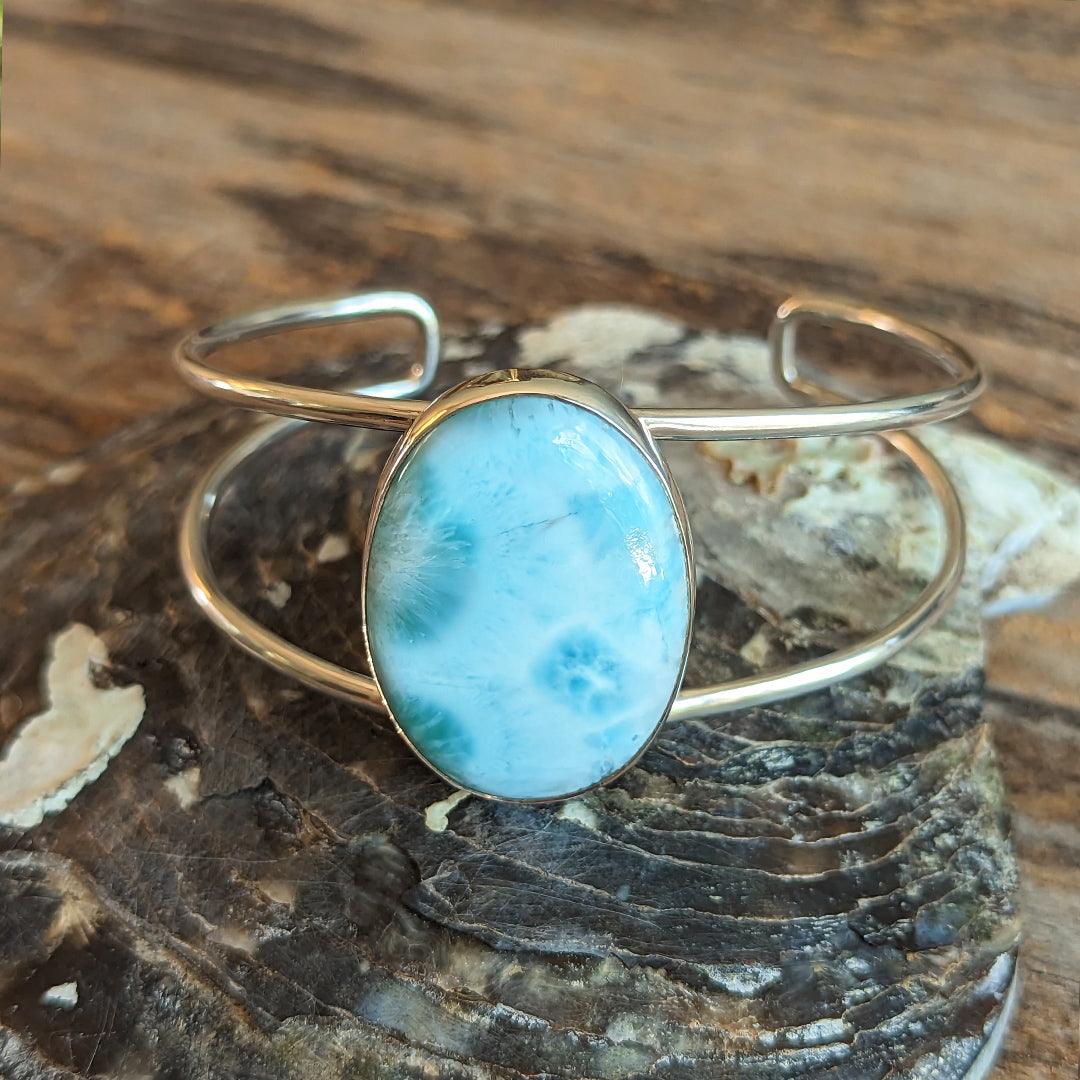 Handmade Larimar Cuff Bracelet in Sterling Silver - The Rutile Ltd