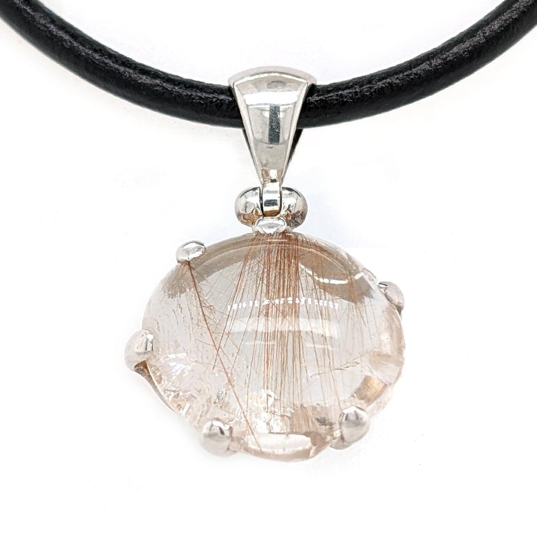 Himalayan Rutilated Quartz Sterling Silver Pendant on Leather Cord - The Rutile Ltd