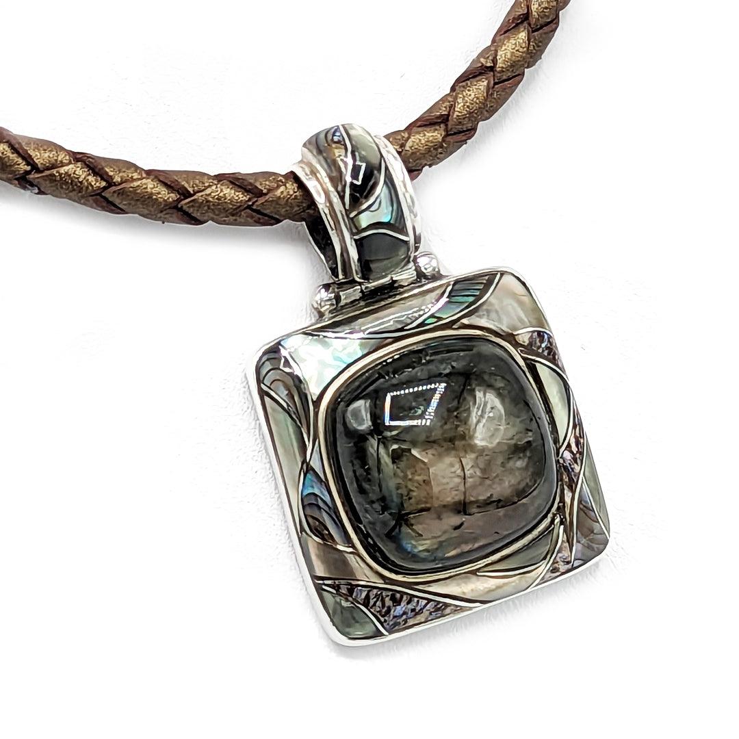 Labradorite with Gray Hammer Shell and Abalone Pendant in Sterling Silver by Ed Lohman - The Rutile Ltd