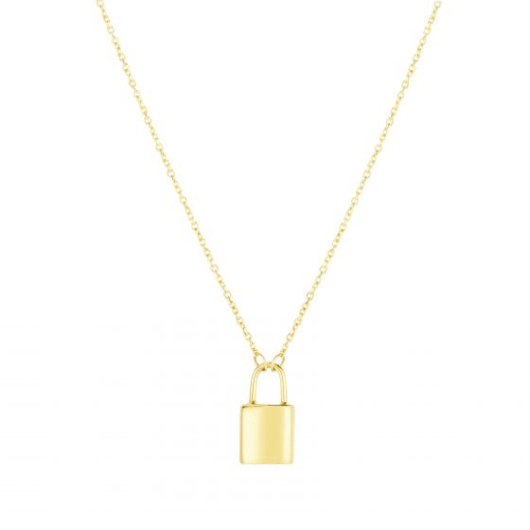 Lock 14kt Yellow Gold 18" Necklace - Engravable - The Rutile Ltd