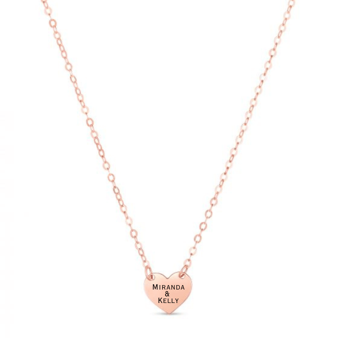 Mini Heart 14kt Gold 18" Necklace - Engravable - Available in Rose, Yellow, and White Gold - The Rutile Ltd