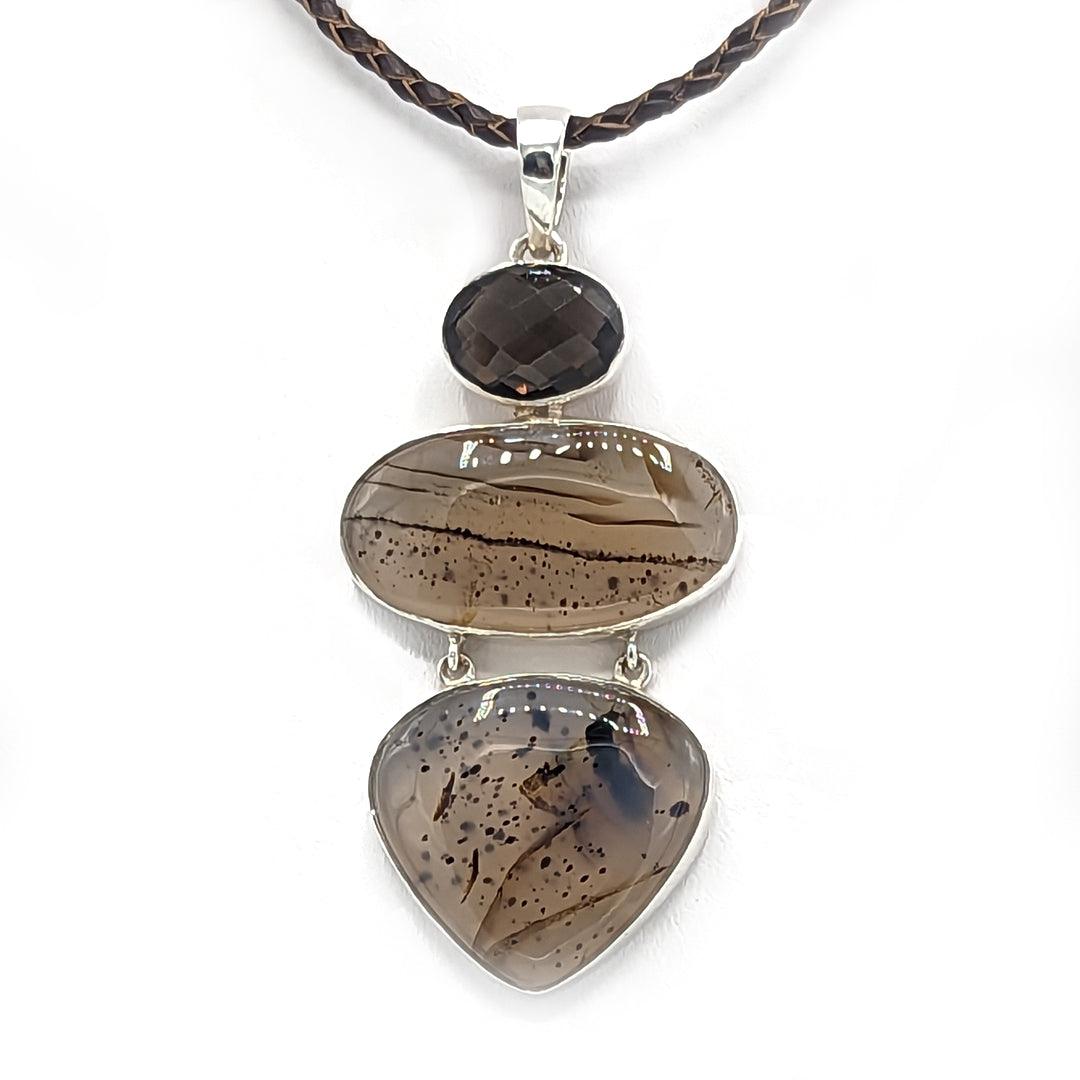 Montana Agate and Smokey Quartz Pendant in Sterling Silver - The Rutile Ltd