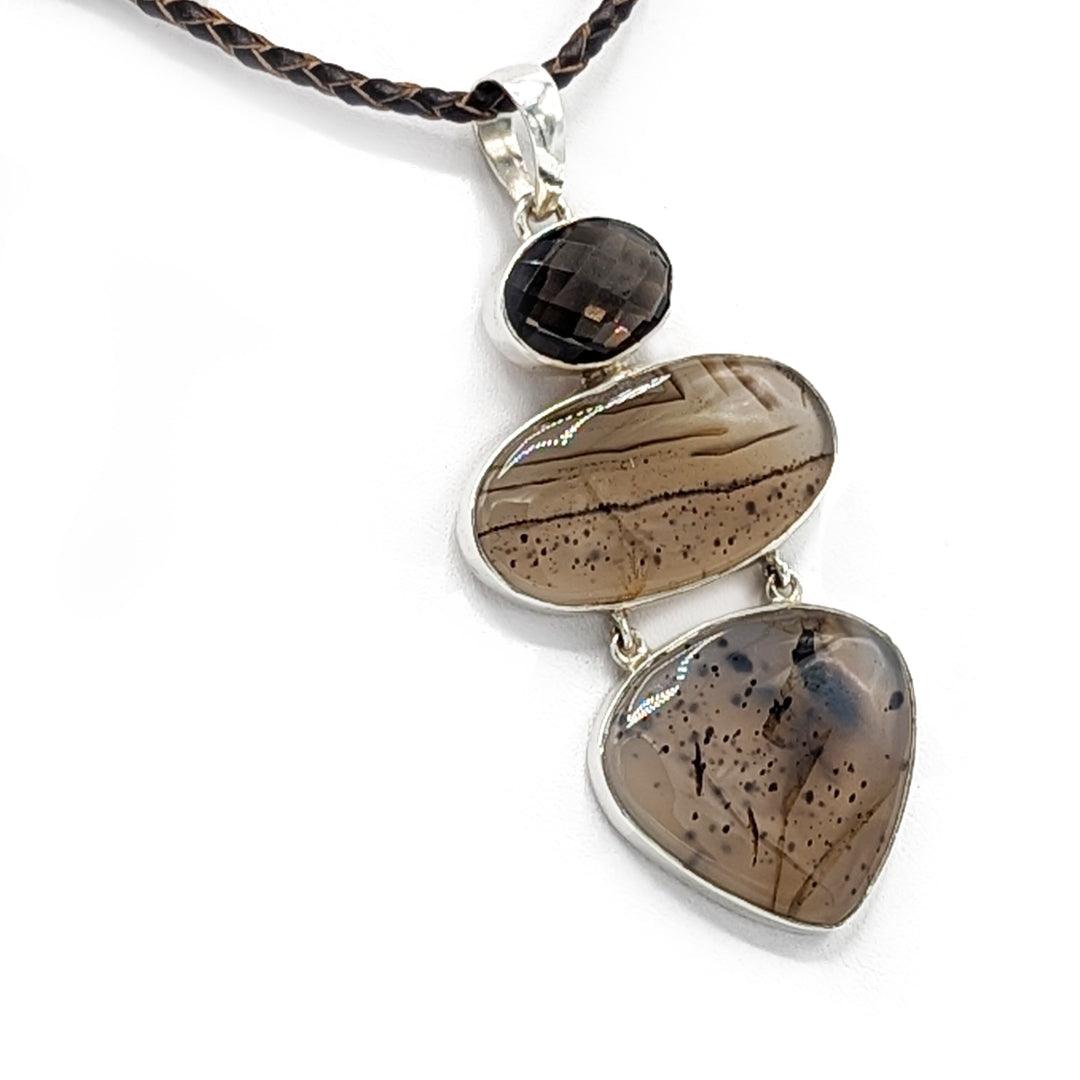 Montana Agate and Smokey Quartz Pendant in Sterling Silver - The Rutile Ltd
