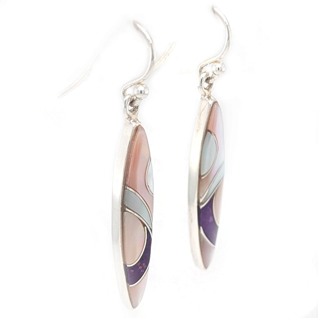Mother of Pearl, Sugilite, and Tennessee River Pink Shell Sterling Silver Earrings by Ed Lohman - The Rutile Ltd