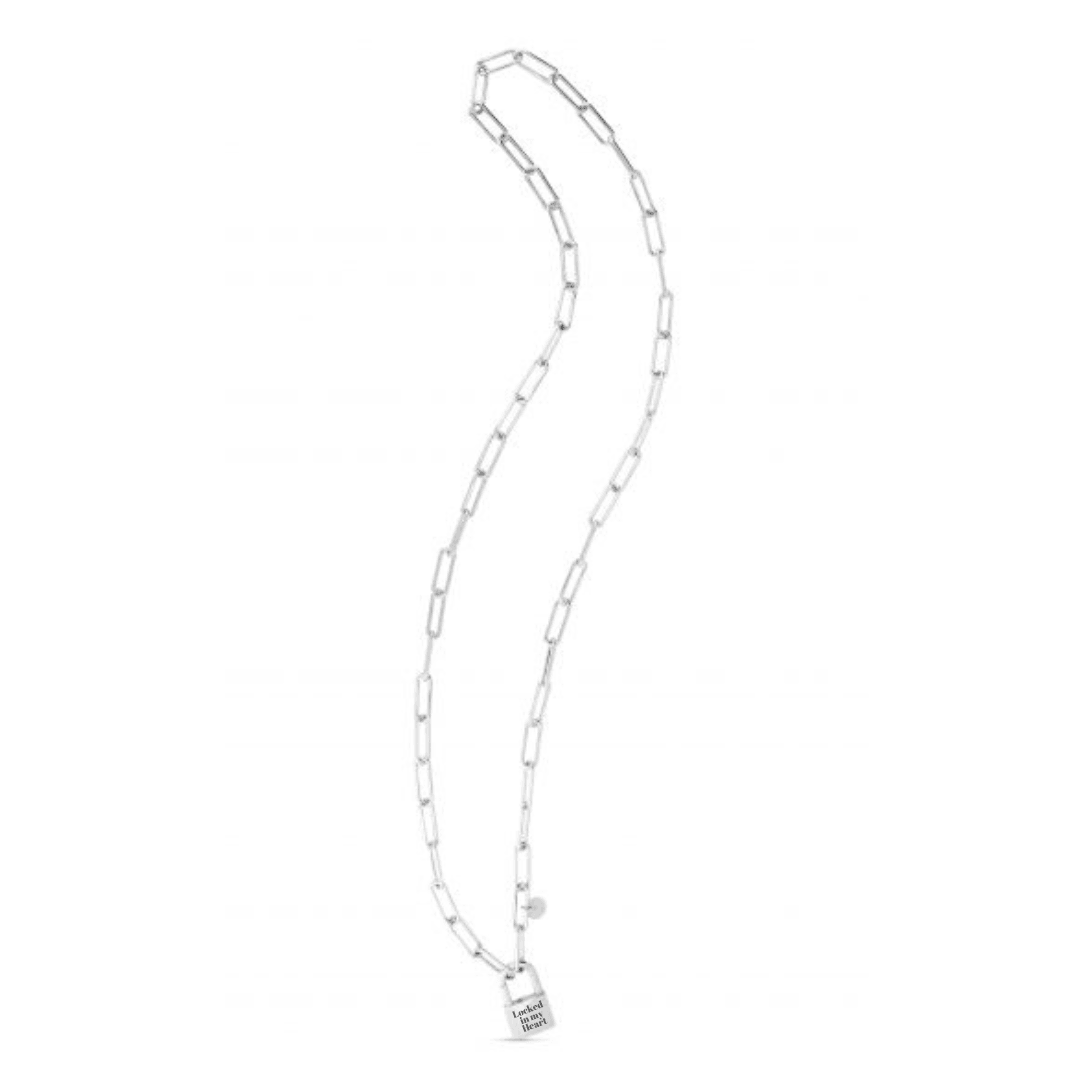 Pad Lock Link Sterling Silver Necklace on 22" Paperclip Chain - Engravable - The Rutile Ltd