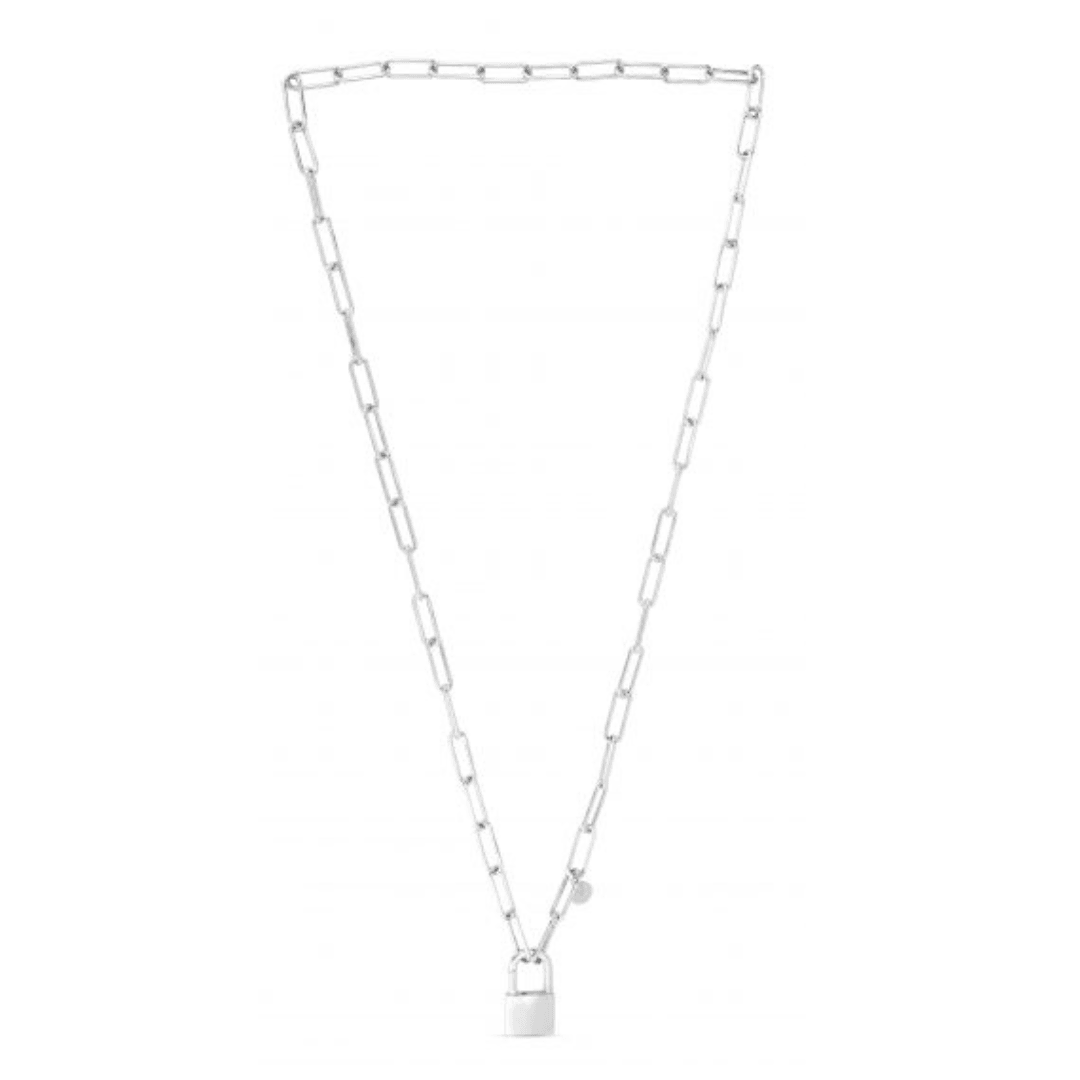 Pad Lock Link Sterling Silver Necklace on 22" Paperclip Chain - Engravable - The Rutile Ltd