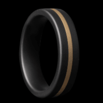 Pinstripe - Matte Black Black Ceramic Wedding Band 6mm with 14kt yellow gold inlay - The Rutile Ltd
