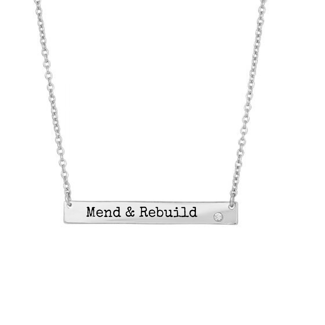 Polished ID Bar Necklace with Cubic Zirconia Accent in Sterling Silver on 18" Chain - Engravable - The Rutile Ltd