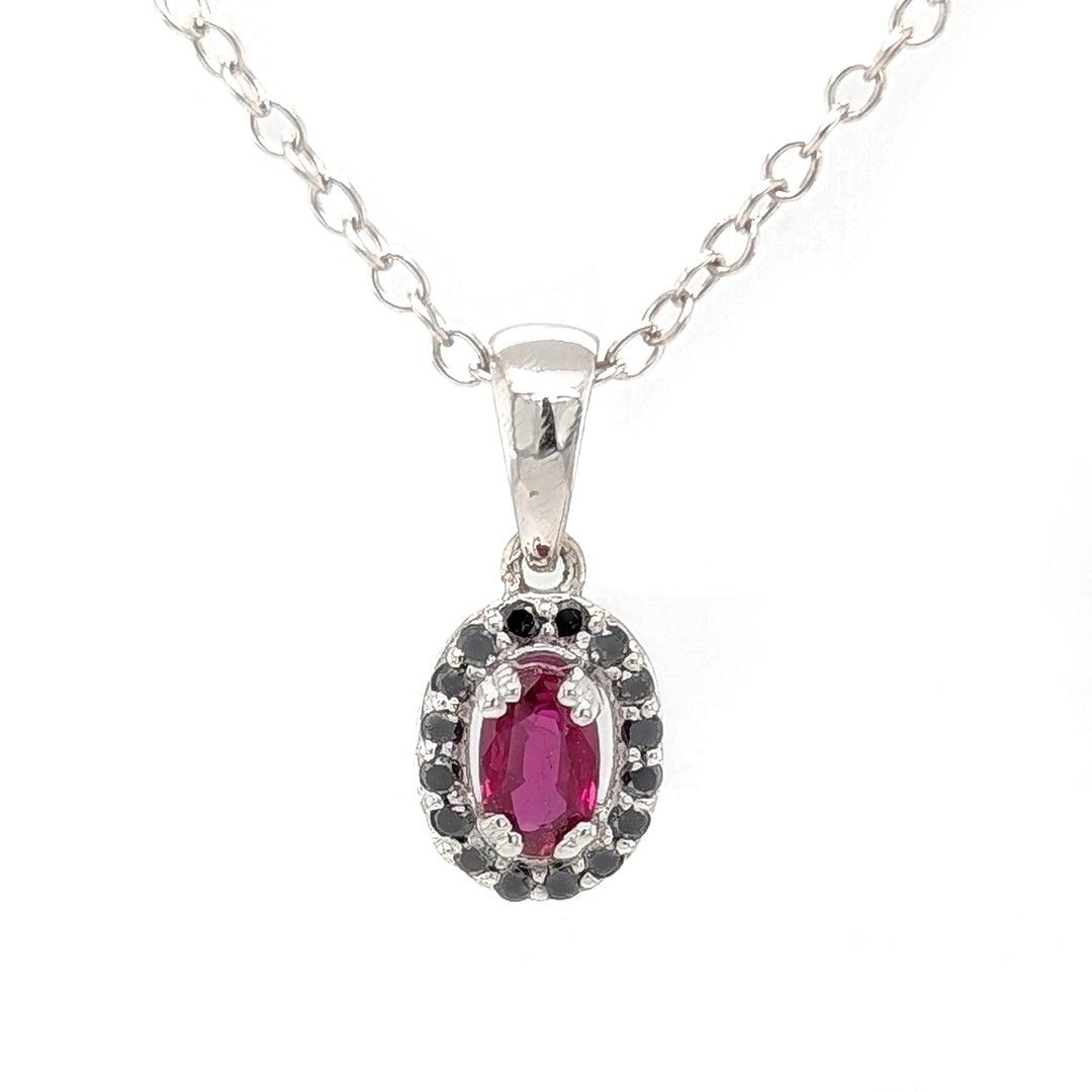Ruby and Black Diamond Halo Pendant in 14kt White Gold - The Rutile Ltd